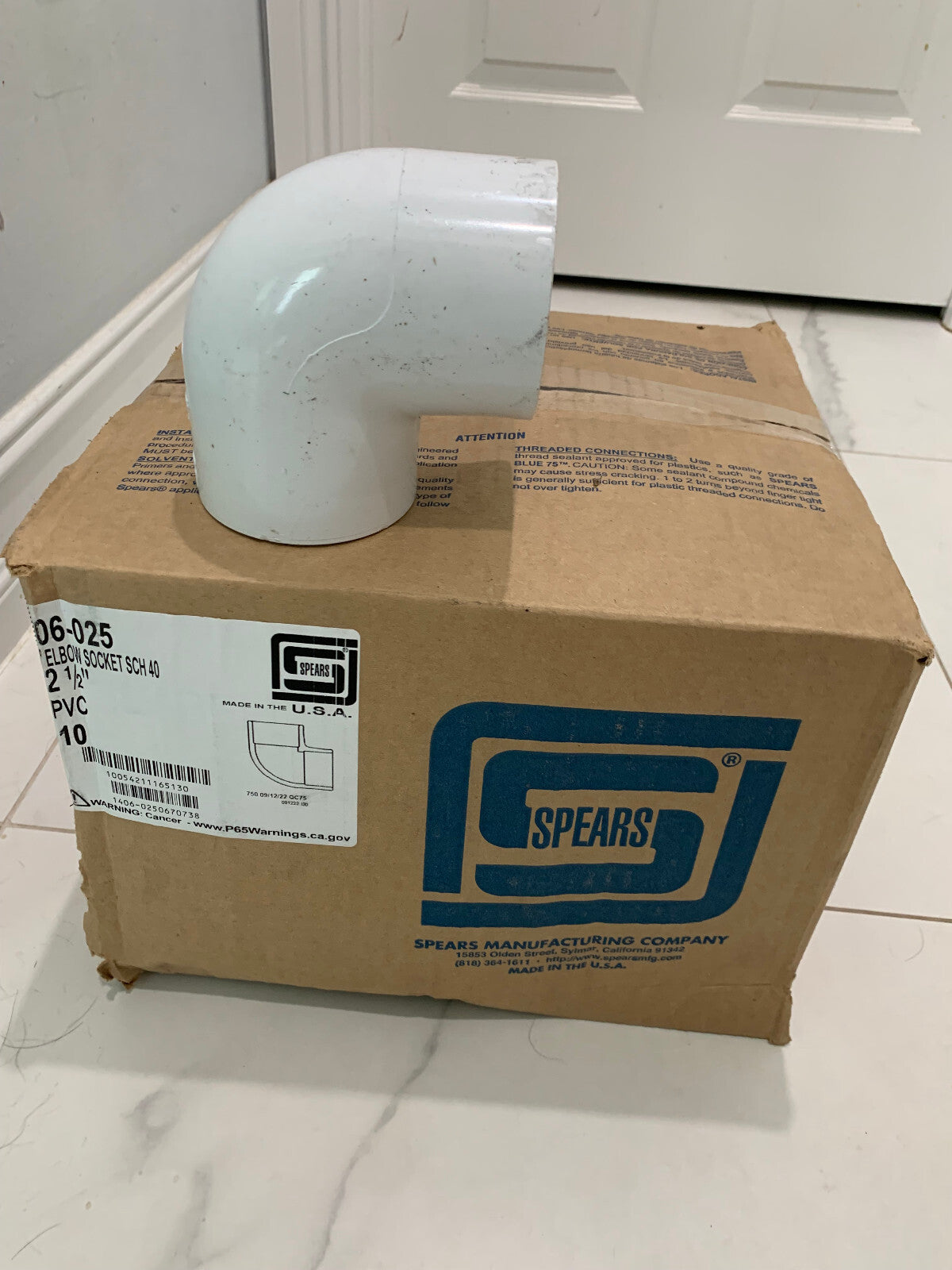 Spears 406-025 90 Degree Elbow Socket SCH 40 2 1/2" PVC - 10 QTY