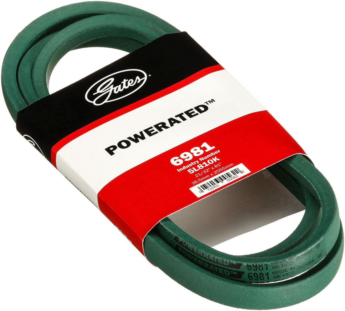Gates 6981 PoweRated V-Belt 5L810K 21/32 x 81 in Lawn Garden Green Aramid Belt