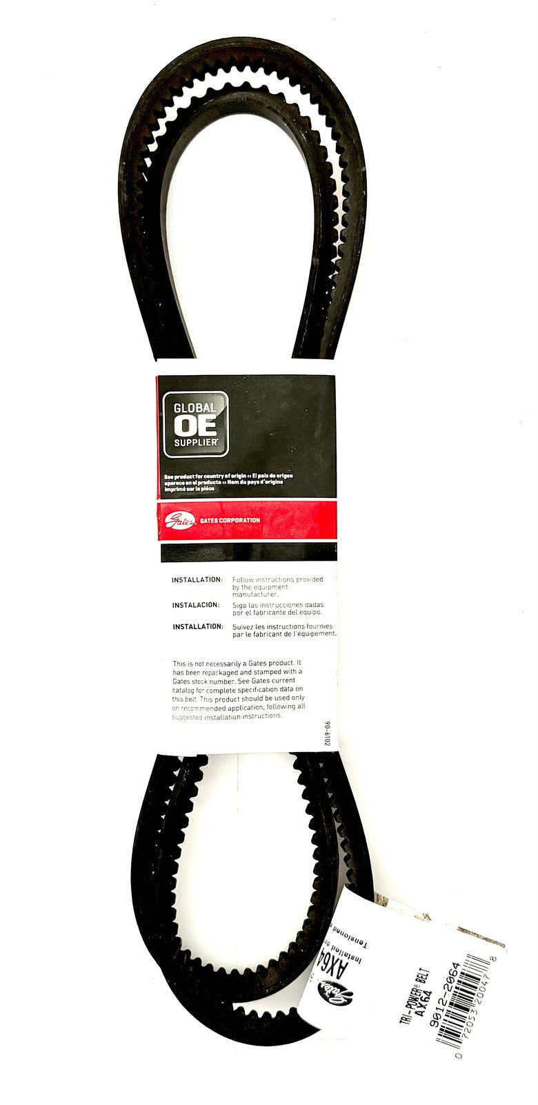 Gates AX64 Tri-Power Vextra Cogged V-Belt 1/2 x 66 in AX Section EPDM 9012-2064