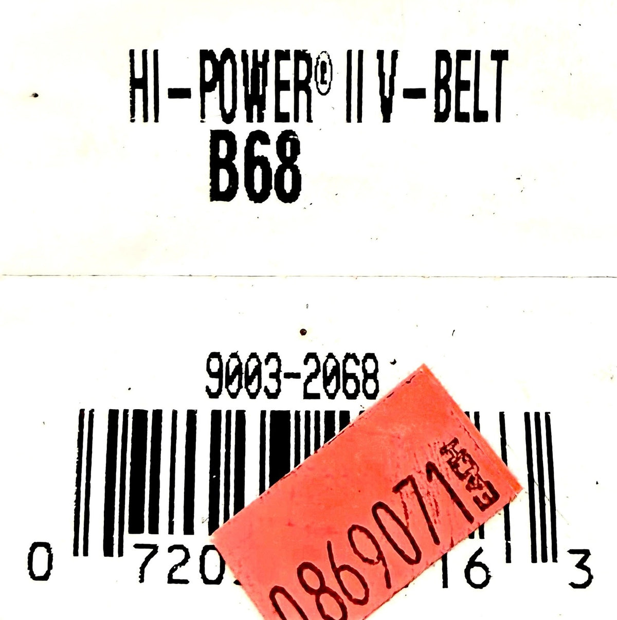 Gates B68 Hi-Power II V-Belt 21/32 x 71 in Classical Wrapped Industrial Belt New