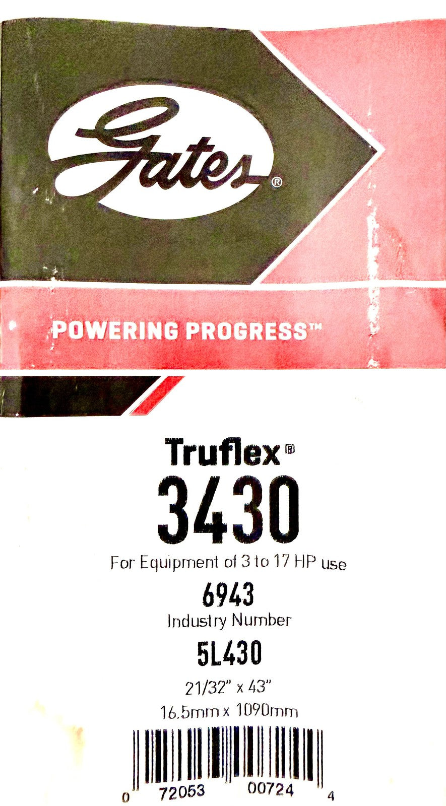Gates 3430 Truflex V-Belt 5L430 Goodyear 85430 Dayco L543 21/32 x 43 in TY4431