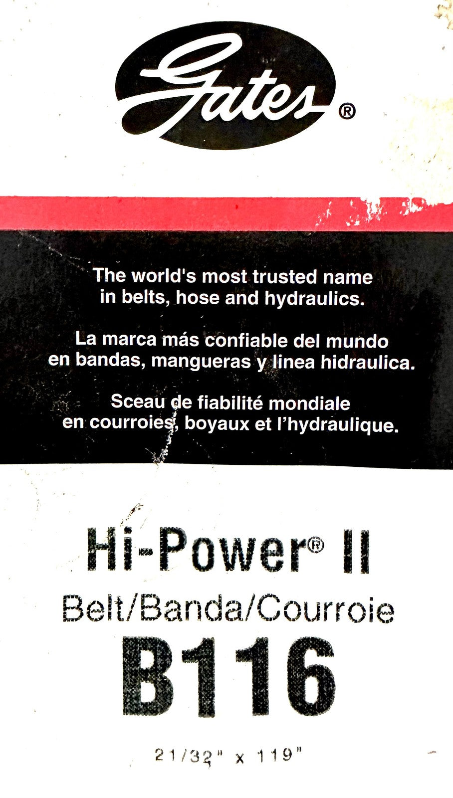 Gates B116 V-Belt Hi-Power II 21/32 x 119 in B Section Wrapped BP116 IB116 77116